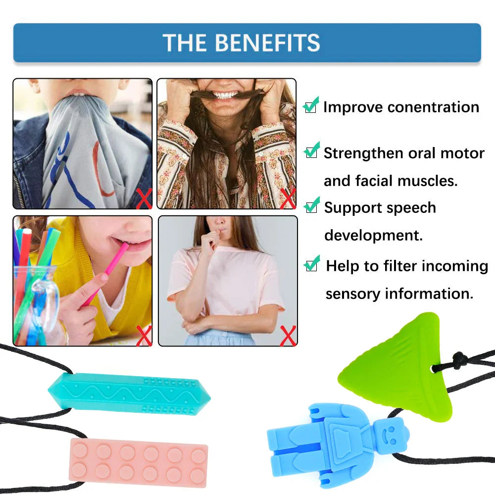 Close-up of a textured purple silicone sensory chew necklace, ideal for autism support and oral motor needs