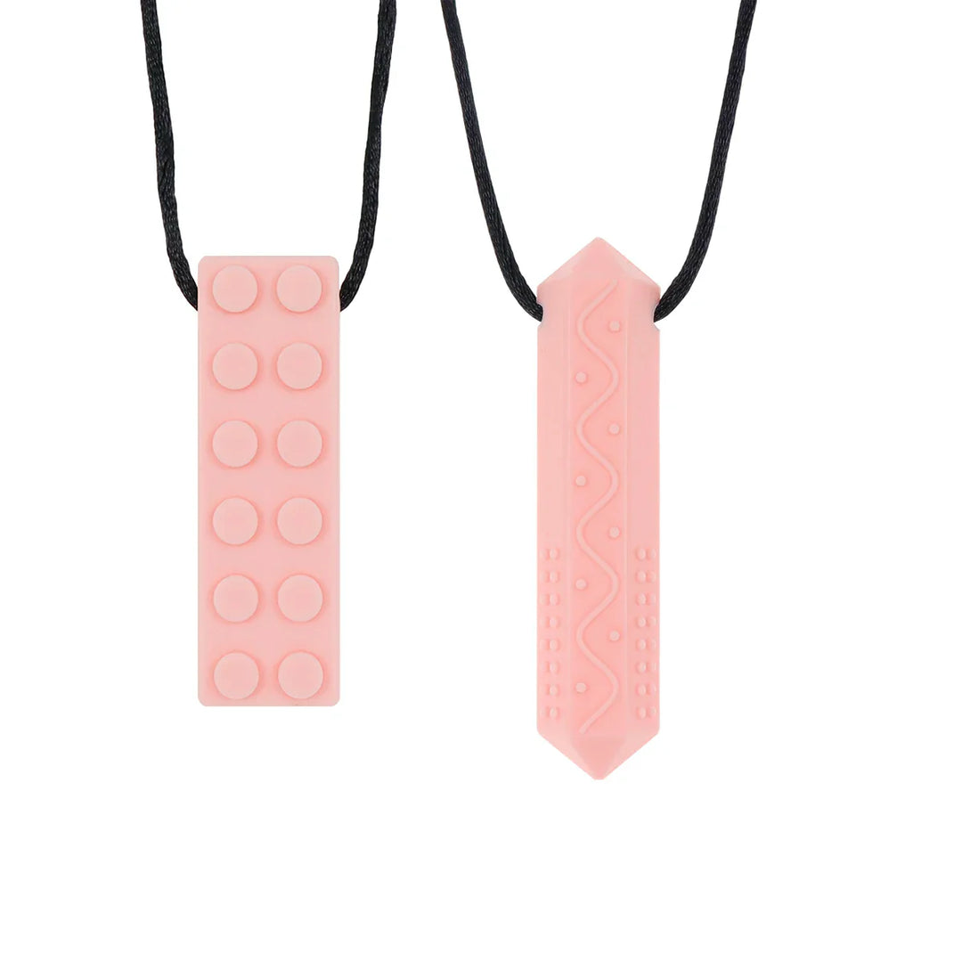 Collection of colorful silicone sensory chew necklaces for kids, suitable for autism and ADHD support