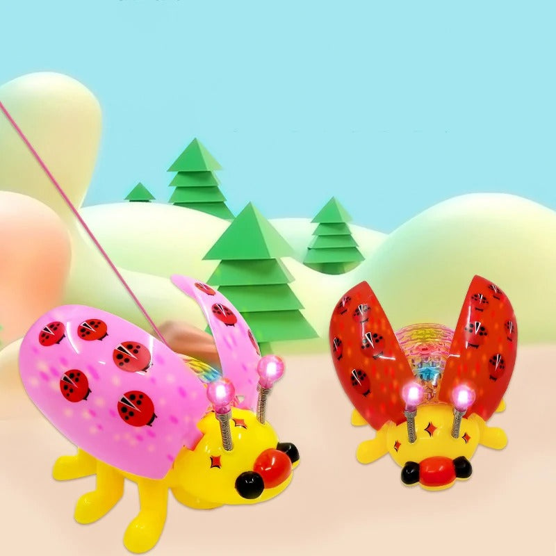 Red-spotted crawling ladybug baby toy with musical buttons, promoting infant development.