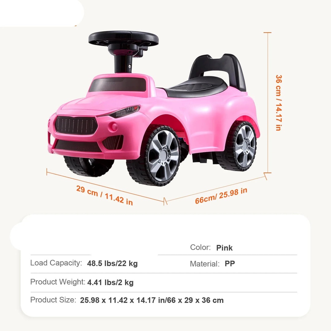 Collection of colorful toddler push cars with music and storage, diverse kids vehicles