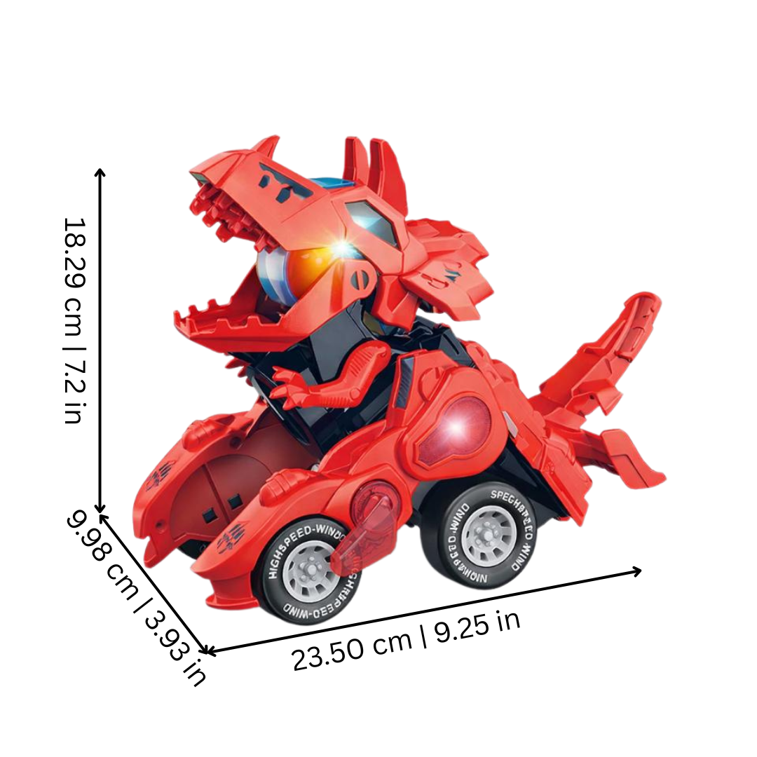 Unisex dinosaur car toy, transforms from vehicle to dino, great toddler friction toy.