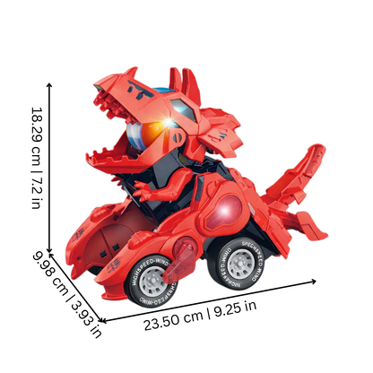 Unisex dinosaur car toy, transforms from vehicle to dino, great toddler friction toy.