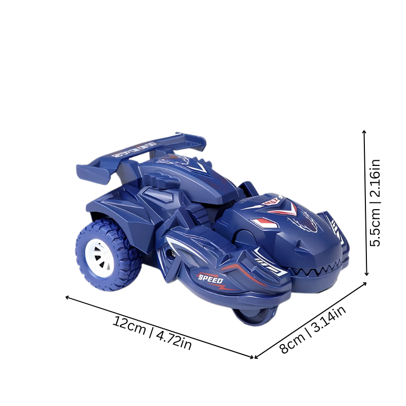 Green transforming dinosaur race car toy for kids, mid-transformation from vehicle to dinosaur, exciting boys toy.