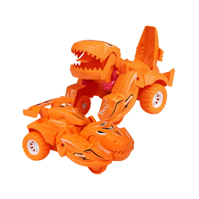 Set of blue and yellow transforming dinosaur race cars, showcasing both car and dino modes, perfect gift for kids.
