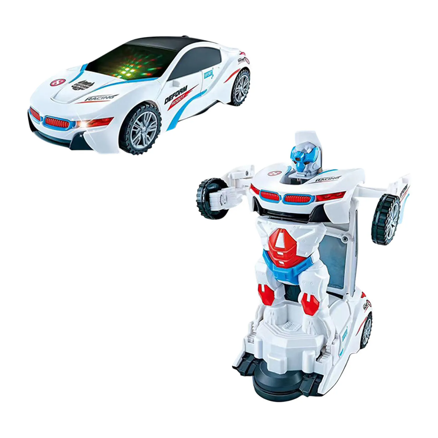 Red transforming car toy, sleek and ready to transform, durable kids' toy