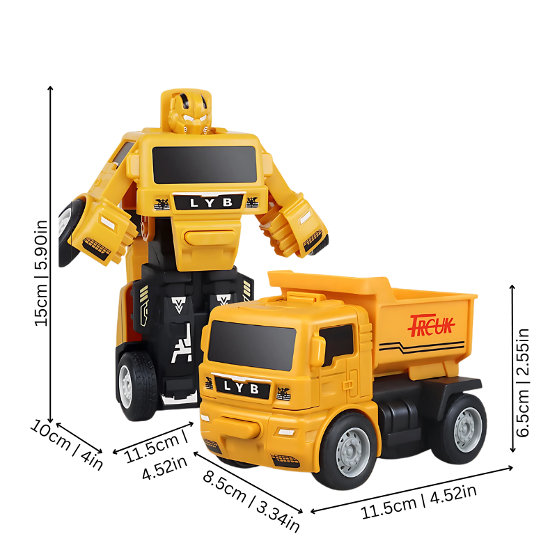 Kids' yellow robot action figure transforming from a durable toy truck