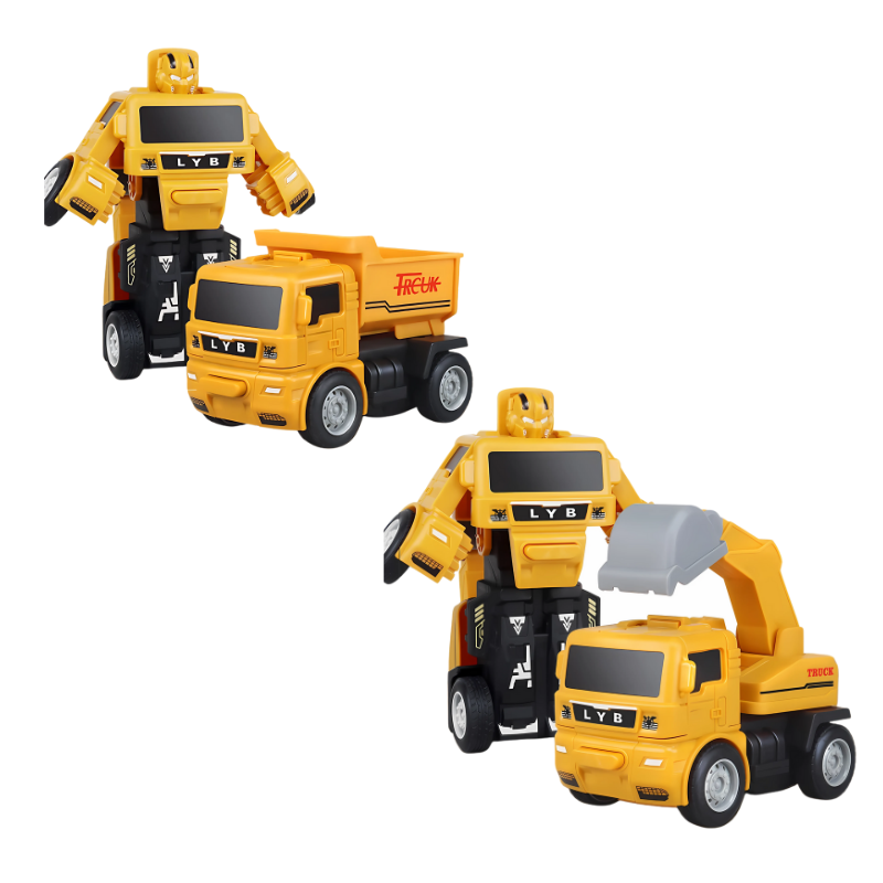 Action figure robot for kids, transforms from a bright red and yellow truck