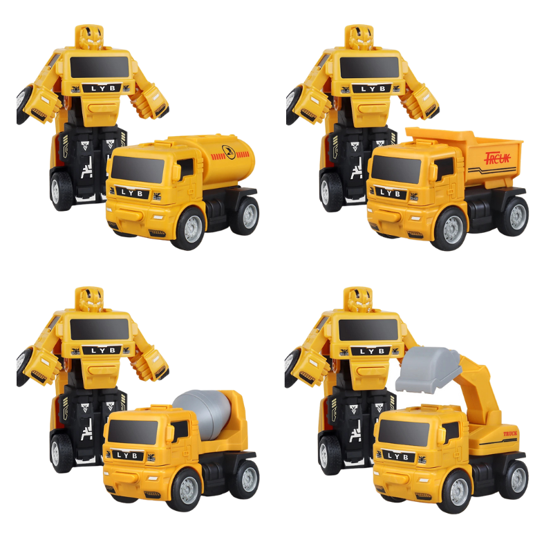 Kids' red & yellow transforming robot truck, two toys in one for action play