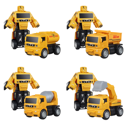 Kids' red & yellow transforming robot truck, two toys in one for action play