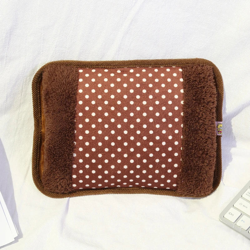 Brown wireless electric warmer, plush heating pad for baby health and muscle relief, auto shutoff.