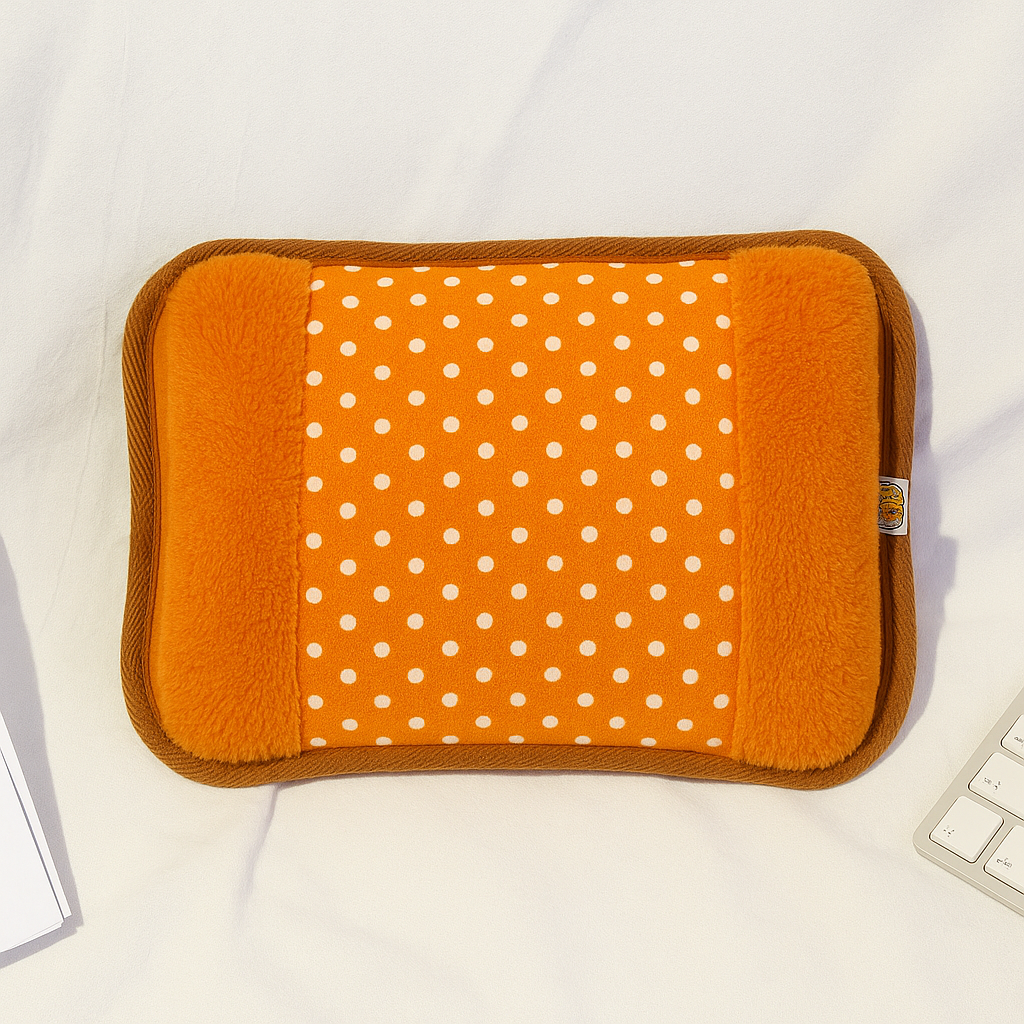 Plush electric heating pad in brown, wireless for ultimate comfort, ideal for baby and family.