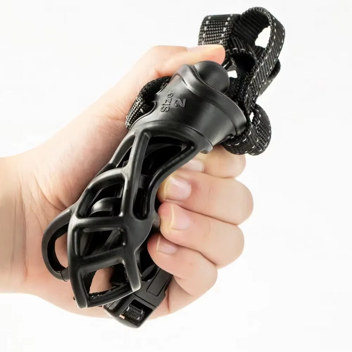 Black reflective dog muzzle, breathable and water-friendly. Essential pet accessory for safety & training.
