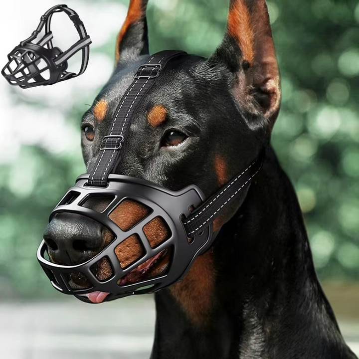 Lightweight, breathable dog muzzle with reflective trim. Water-friendly design for comfortable, anti-bite pet safety.