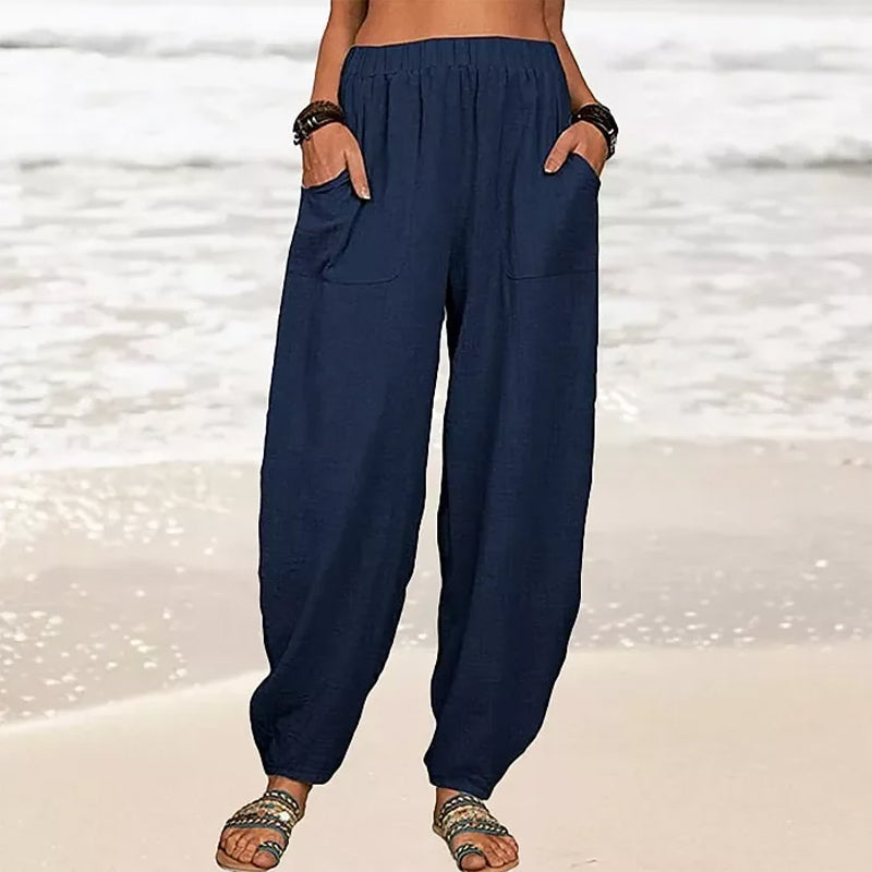 Experience ultimate comfort in these loose, relaxed fit wide-leg pants, perfect for women's summer resort wear.