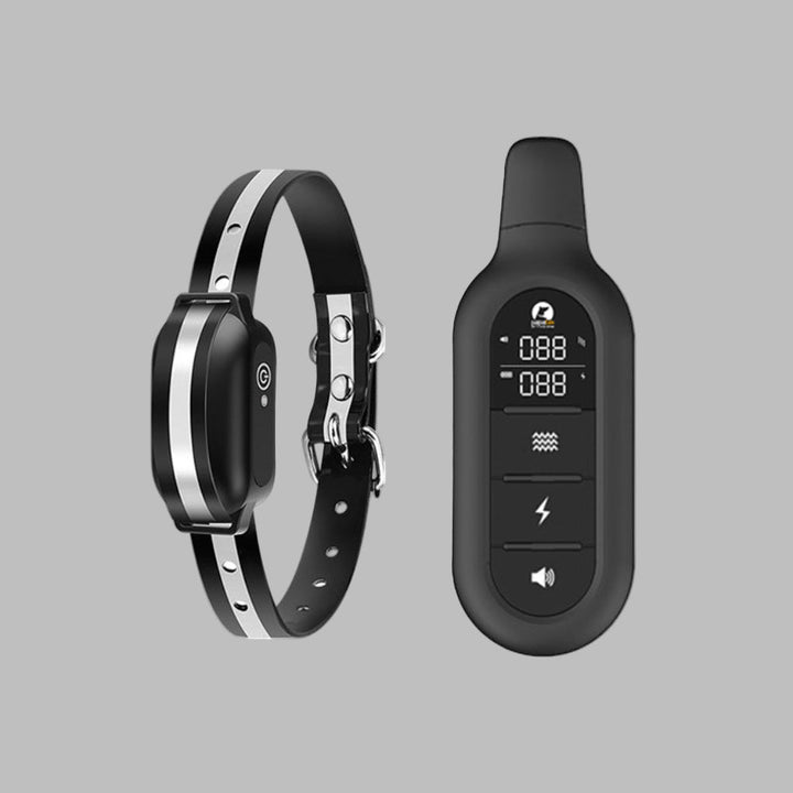 Remote control dog training e-collar, waterproof and adjustable, with long range for outdoor obedience training.
