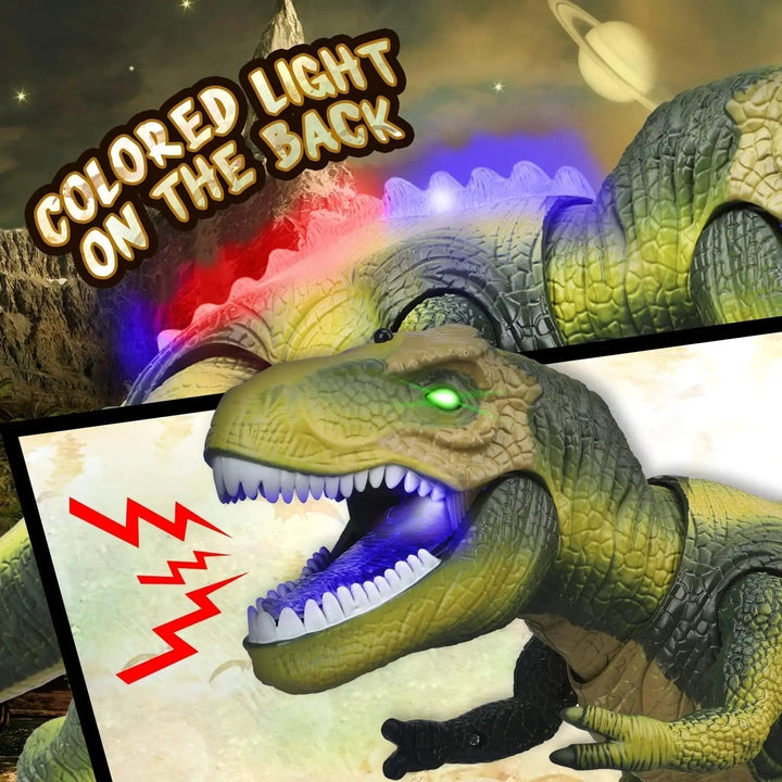 Fun kids' remote control T-Rex dinosaur with realistic roars, walking, & light-up eyes. Perfect gift.