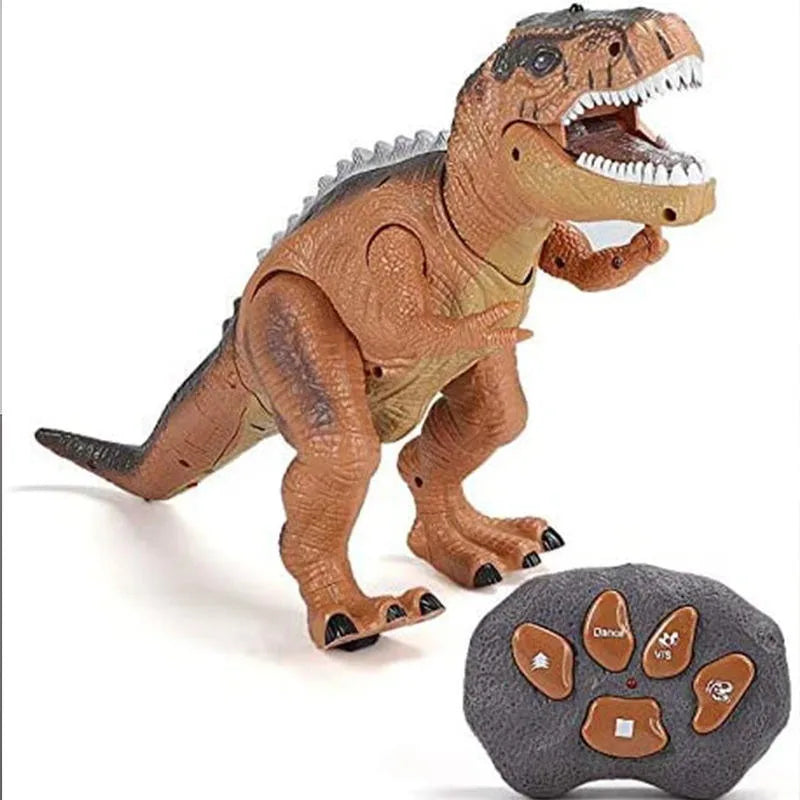Interactive RC T-Rex dinosaur toy. Kids' remote control walking dinosaur with LED eyes & roaring sounds.