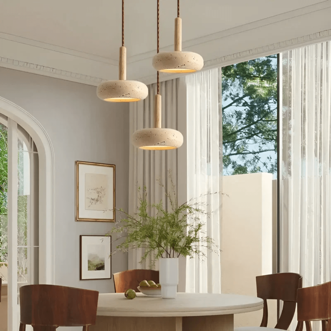Japanese-inspired retro LED ceiling light, blending natural wood & stone for ambient home decor.