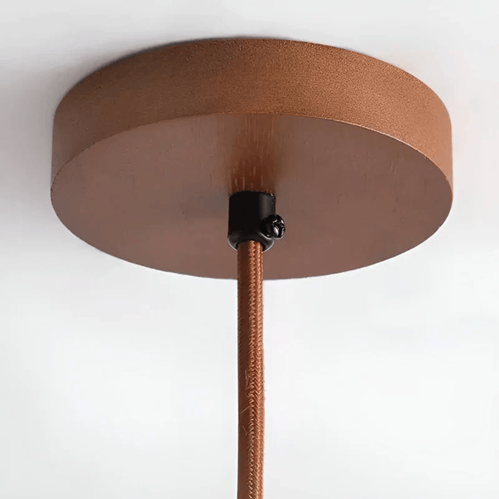 Elegant LED ceiling light. Natural wood & stone design provides warm, energy-efficient indoor lighting.