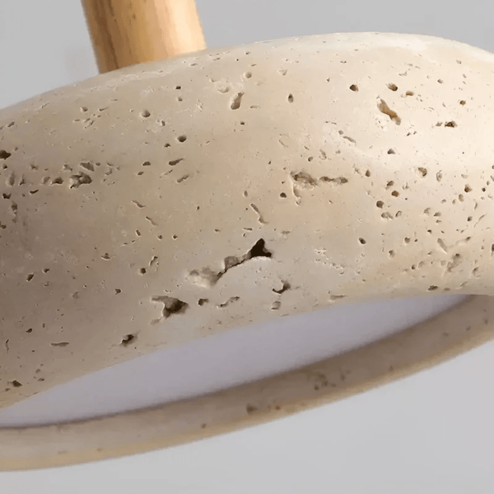 Designer retro LED ceiling light featuring unique natural wood & stone elements. Perfect ambient home decor.