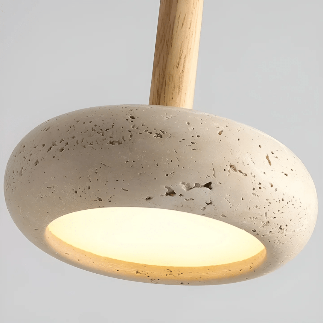 Eco-friendly LED ceiling light. Natural wood & stone design offers a timeless, earthy aesthetic for interiors.