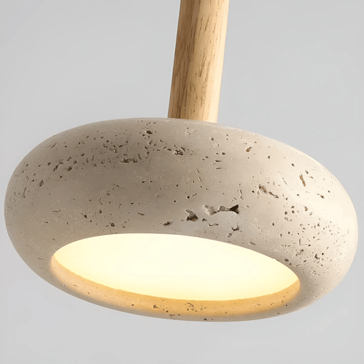 Eco-friendly LED ceiling light. Natural wood & stone design offers a timeless, earthy aesthetic for interiors.