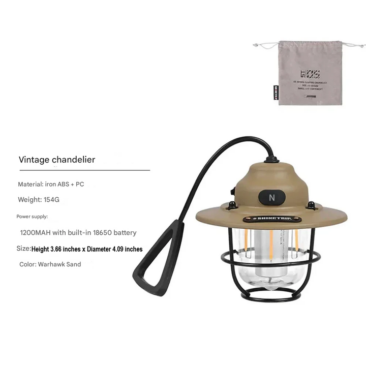 Unisex retro rechargeable LED camping lantern, portable and durable outdoor light for all your camp adventures.