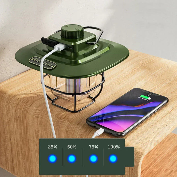 Compact retro LED camping lantern, rechargeable, portable, and durable. Provides excellent outdoor light.
