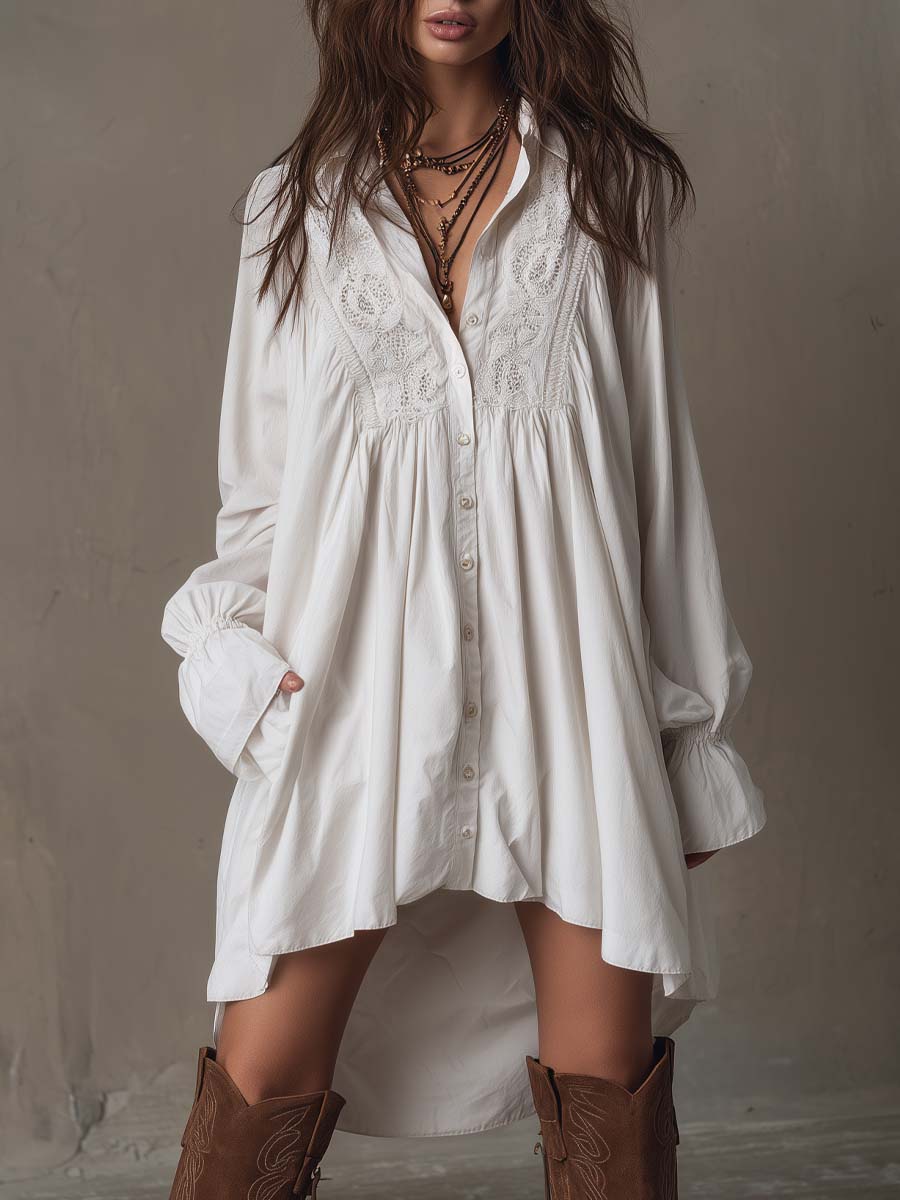Retro women's long-sleeve mini dress with an elegant irregular hem, perfect for parties & autumn fashion.