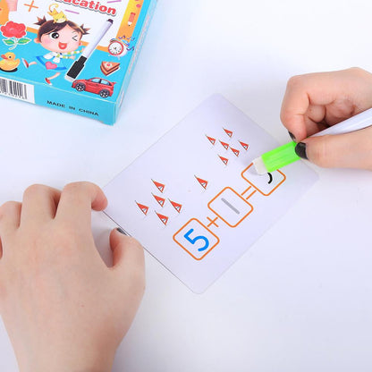 Colorful reusable cards for kids, enhancing early learning through alphabet and math activities
