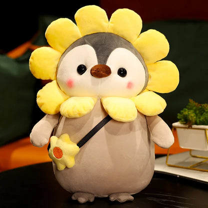 Playful reversible toy, transforming penguin to dinosaur, soft and safe for babies.