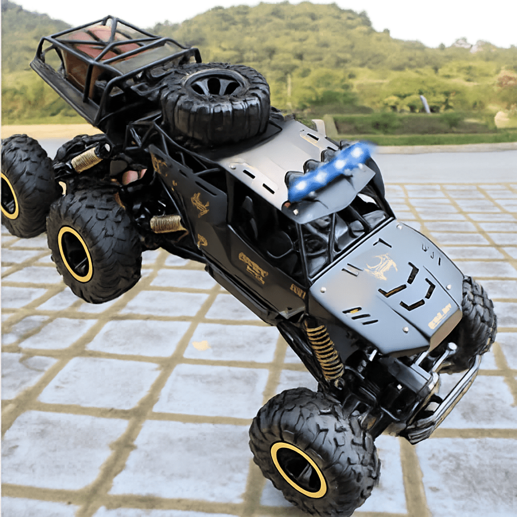 Kids playing with a ROCKSTRIKER 6x6 RC truck, enjoying all-terrain remote control adventures.