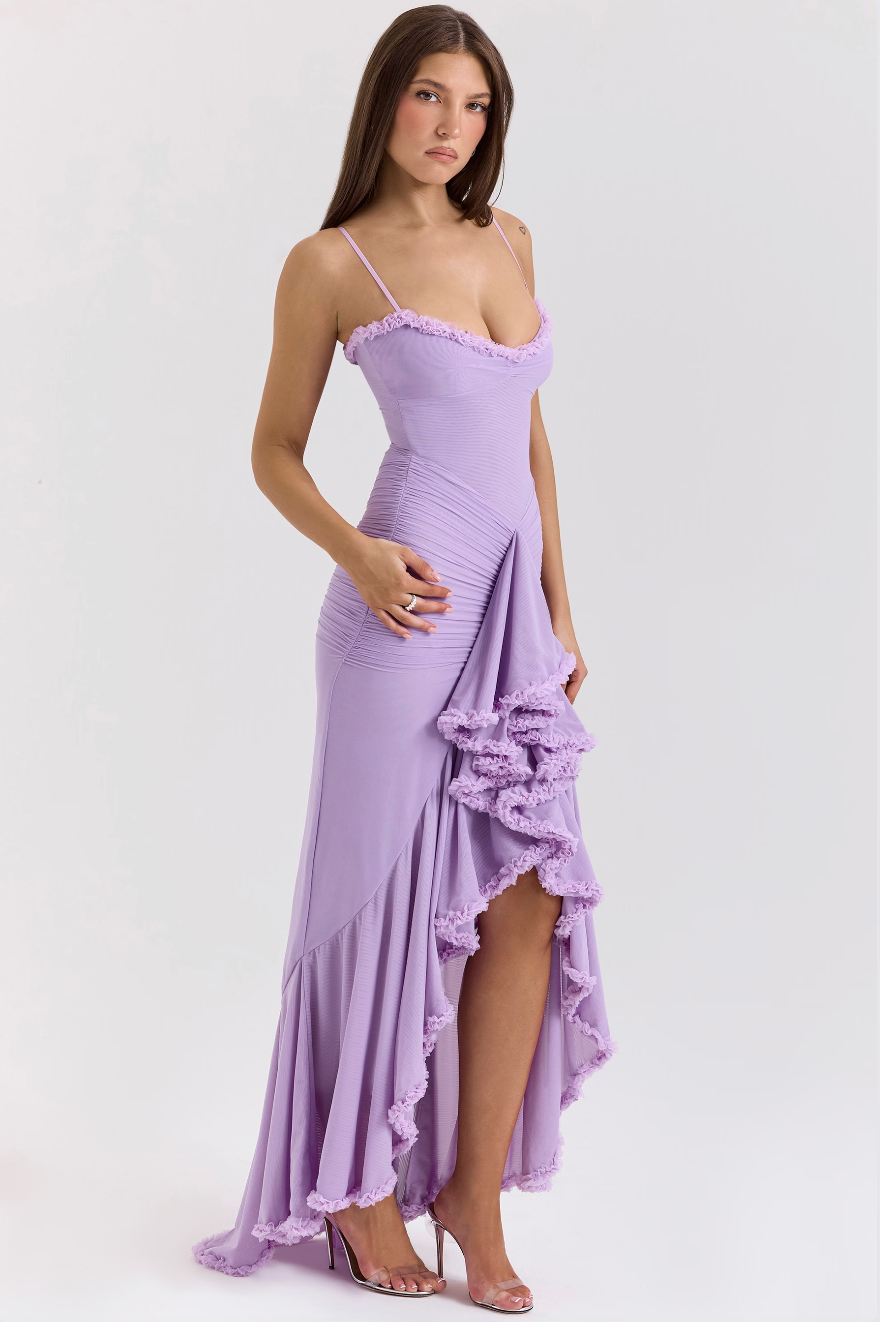 Beautiful women's romantic ruffle dress. An elegant long gown for evening wear & special events.