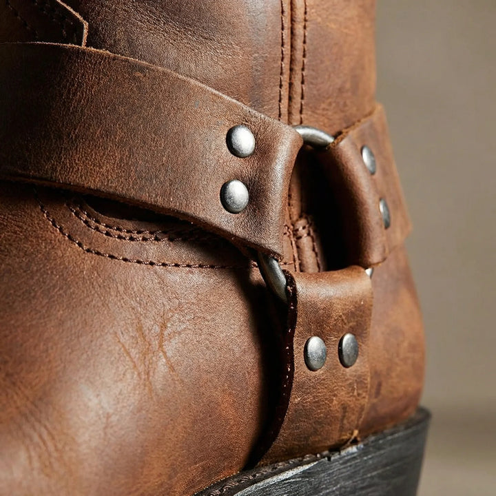 Durable men's western cowboy boots, classic rugged leather, perfect for casual fashion and adventurous everyday style.