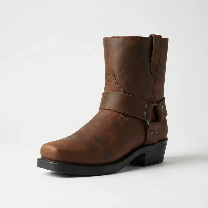 Stylish men's rugged slip-on cowboy boots, classic western design, durable for casual wear & timeless men's fashion.