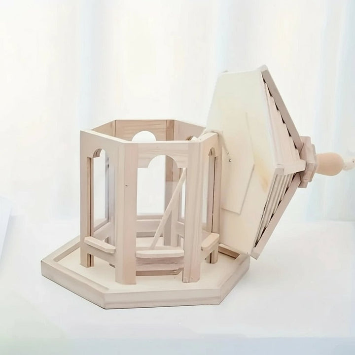 Beautiful rustic wooden birdhouse with an integrated water system, enhancing garden nature and decor.