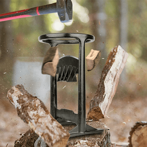 Fireplace accessory: safe cast iron log splitter for preparing kindling and firewood easily for winter.
