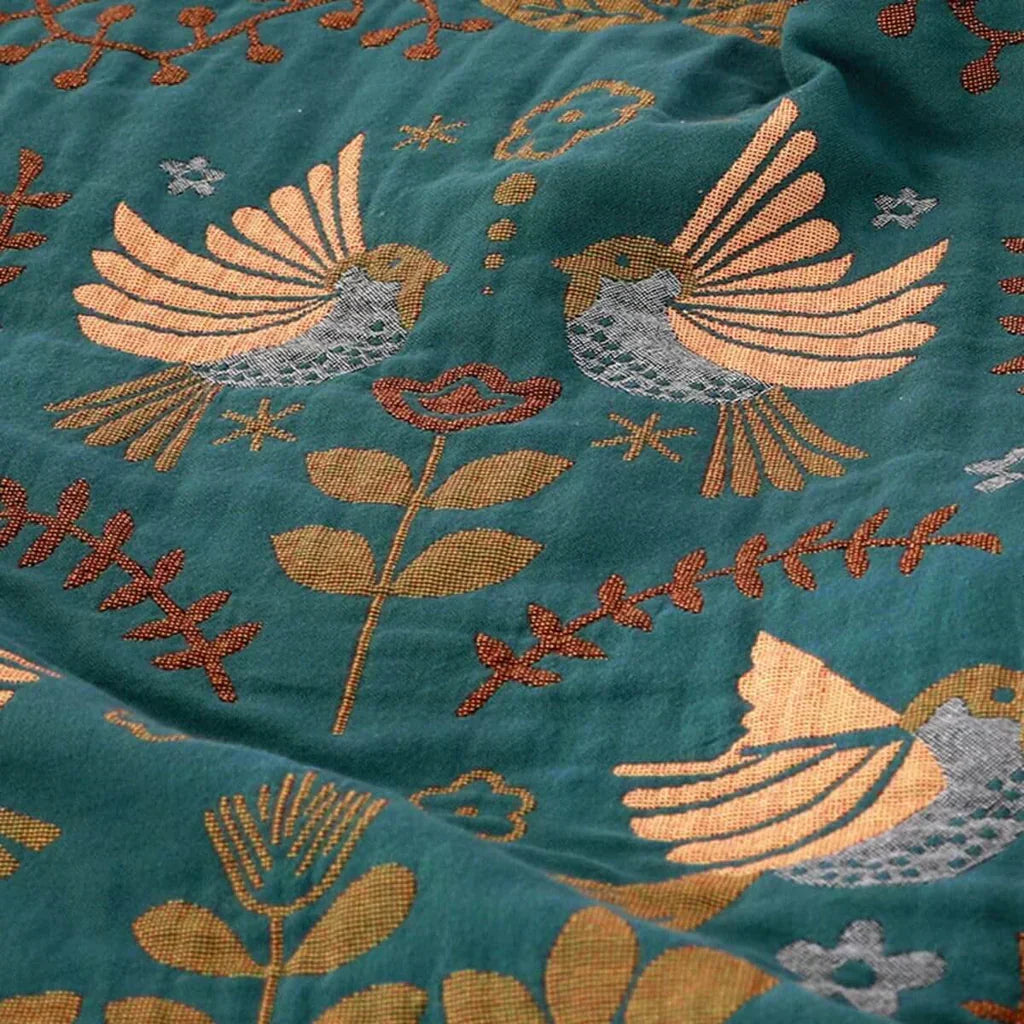 Decorative Scandinavian style bird pattern cotton throw blanket, perfect for living room & bedroom.