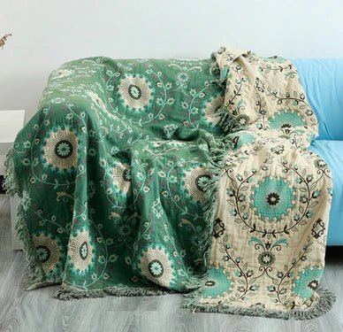 Soft & warm reversible Scandinavian bird throw blanket, a stylish home textile for any room.