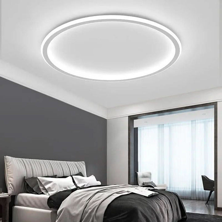 Energy-efficient Scandinavian LED ceiling light creates a warm, inviting glow, enhancing modern living spaces.
