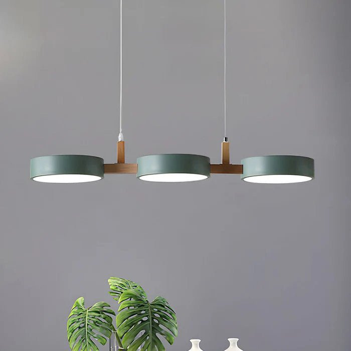 Scandinavian LED pendant light, modern design for kitchen or dining room ambient lighting.