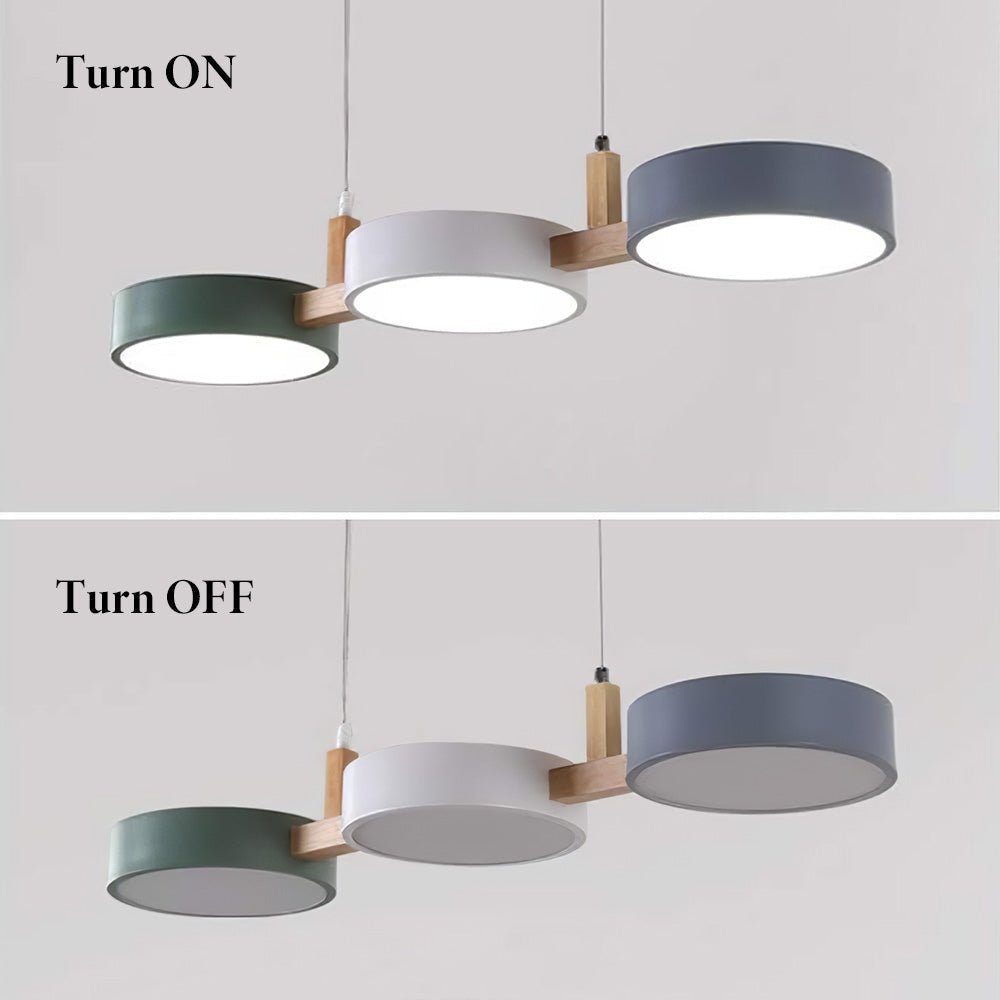 Close-up of a modern Scandinavian LED pendant light, highlighting its sleek form & LED technology.