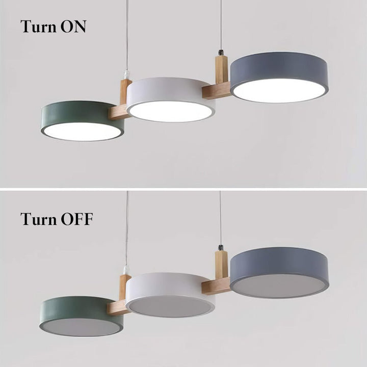 Close-up of a modern Scandinavian LED pendant light, highlighting its sleek form & LED technology.