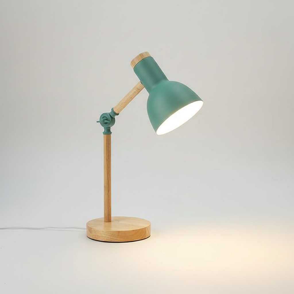 Elegant Scandinavian table lamp, wood & metal, perfect for desk, bedside, or living room decor.