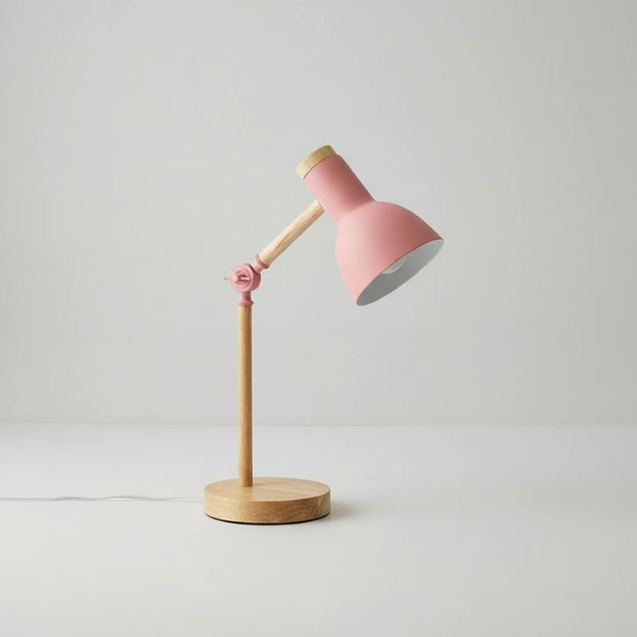 Contemporary Scandinavian wood & metal bedside lamp, adjustable, perfect for modern home lighting.