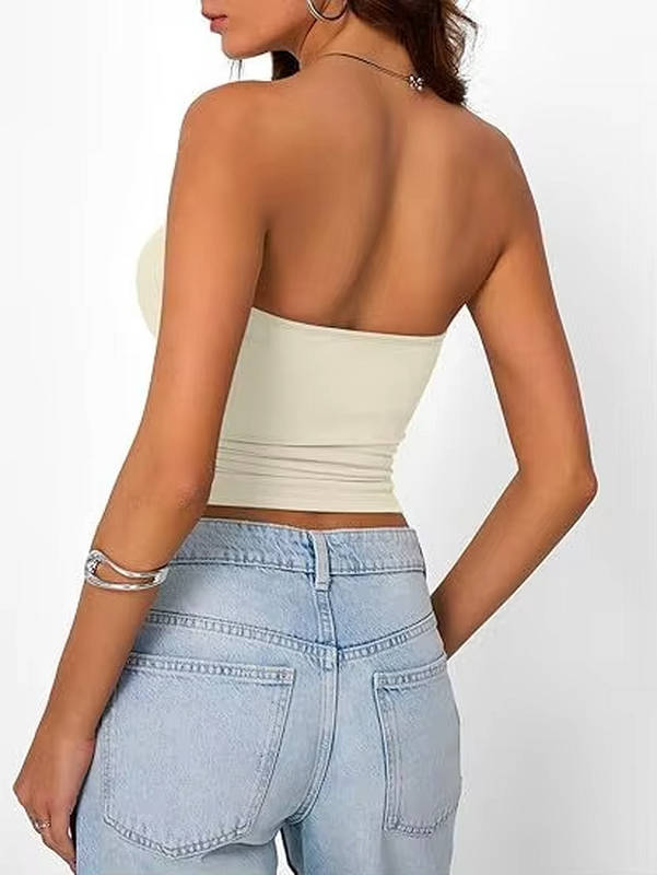 Chic white seamless strapless crop top. Women's bandeau for everyday summer fashion.