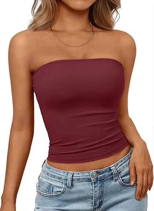 Versatile seamless bandeau crop top. Women's comfortable stretch fit, perfect for summer.