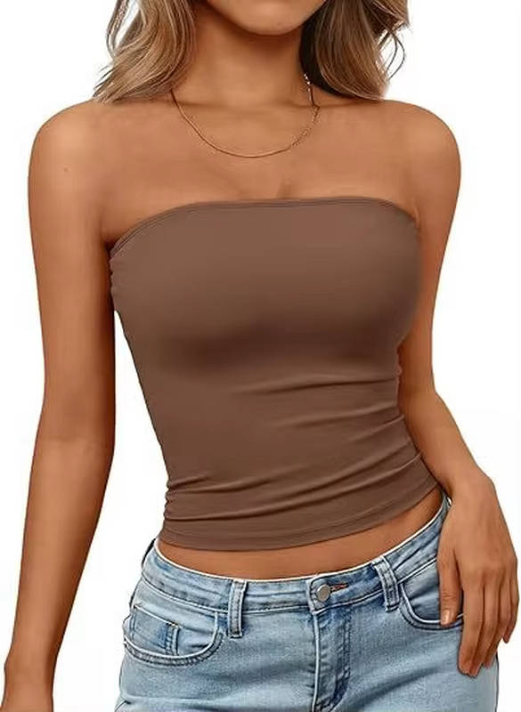 Women's casual seamless stretch bandeau. Comfortable crop top for summer everyday wear.