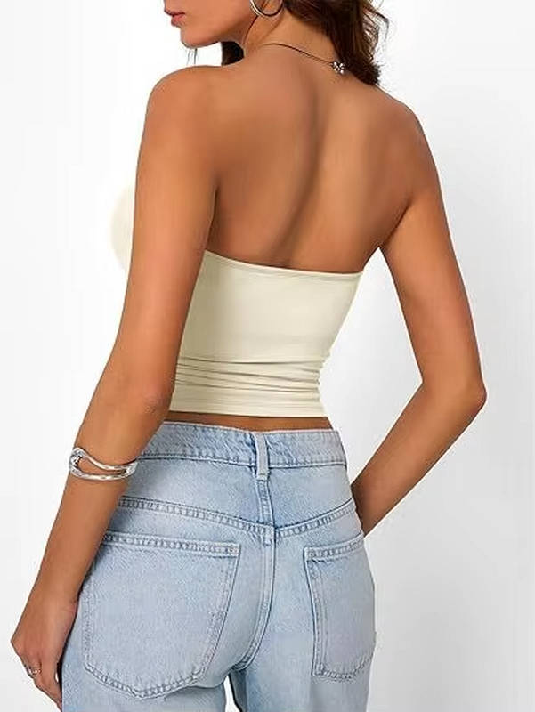 Essential seamless stretch bandeau. Women's casual crop top for everyday summer style.