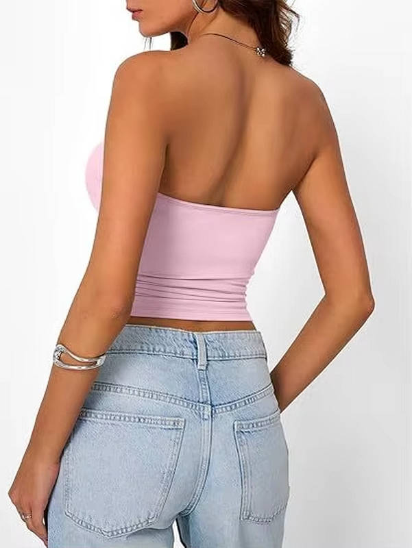 Comfortable black stretch bandeau crop top. Essential women's casual summer top.